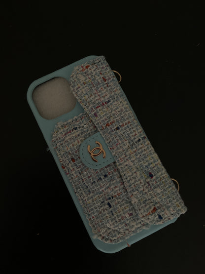 Coque bleu tweed iphone 15